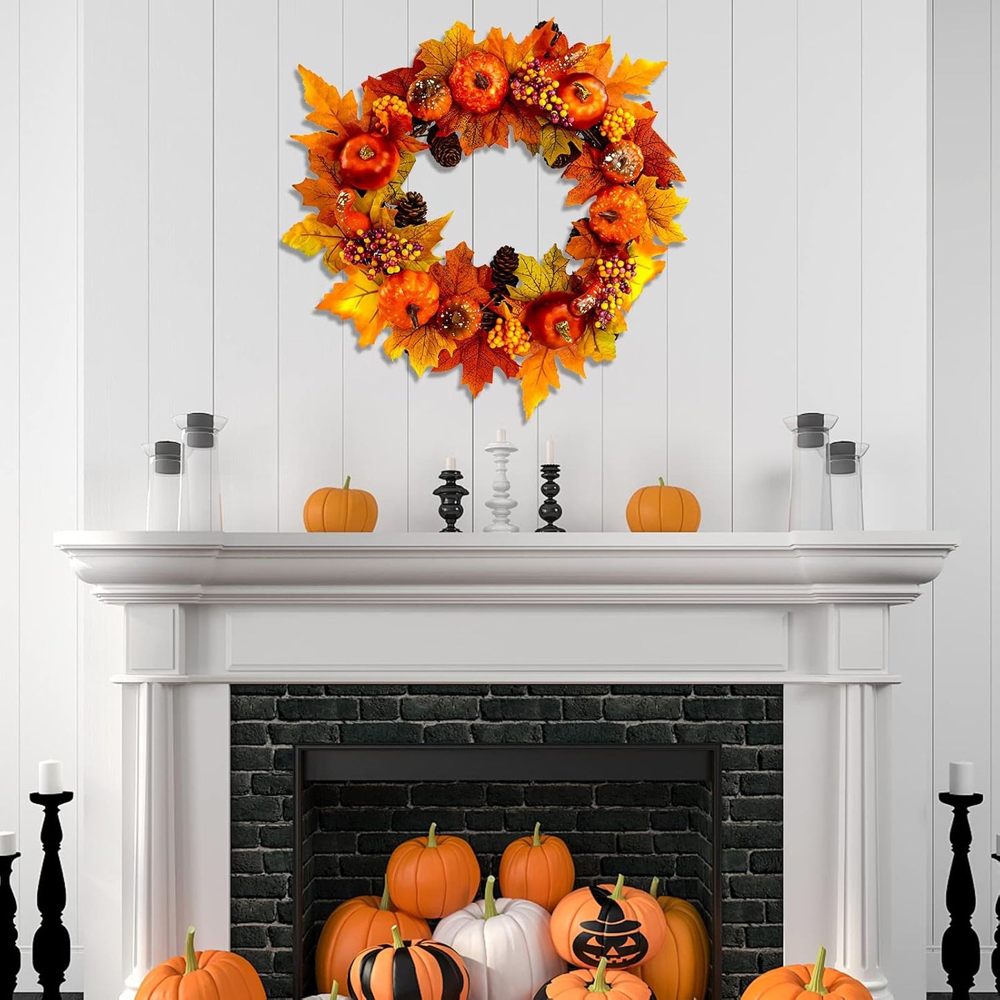 Autumn Wreath Front Door with Hanger,  Autumn Door Wreaths 15"