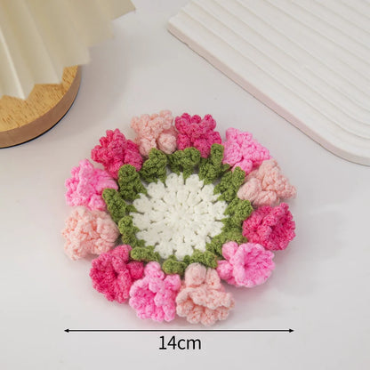 Crochet Flower Coaster Hand-Knitted Lily of the Valley round Coasters Heat Insulation Non-Slip Table Mats Home Kitchen Decor