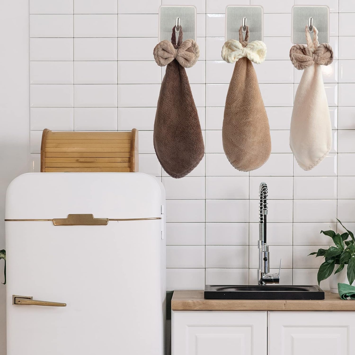 3 Kitchen Bathroom Hand Dryer Towels, Microfibre Coral Fleece, Dry Your Hands Immediately