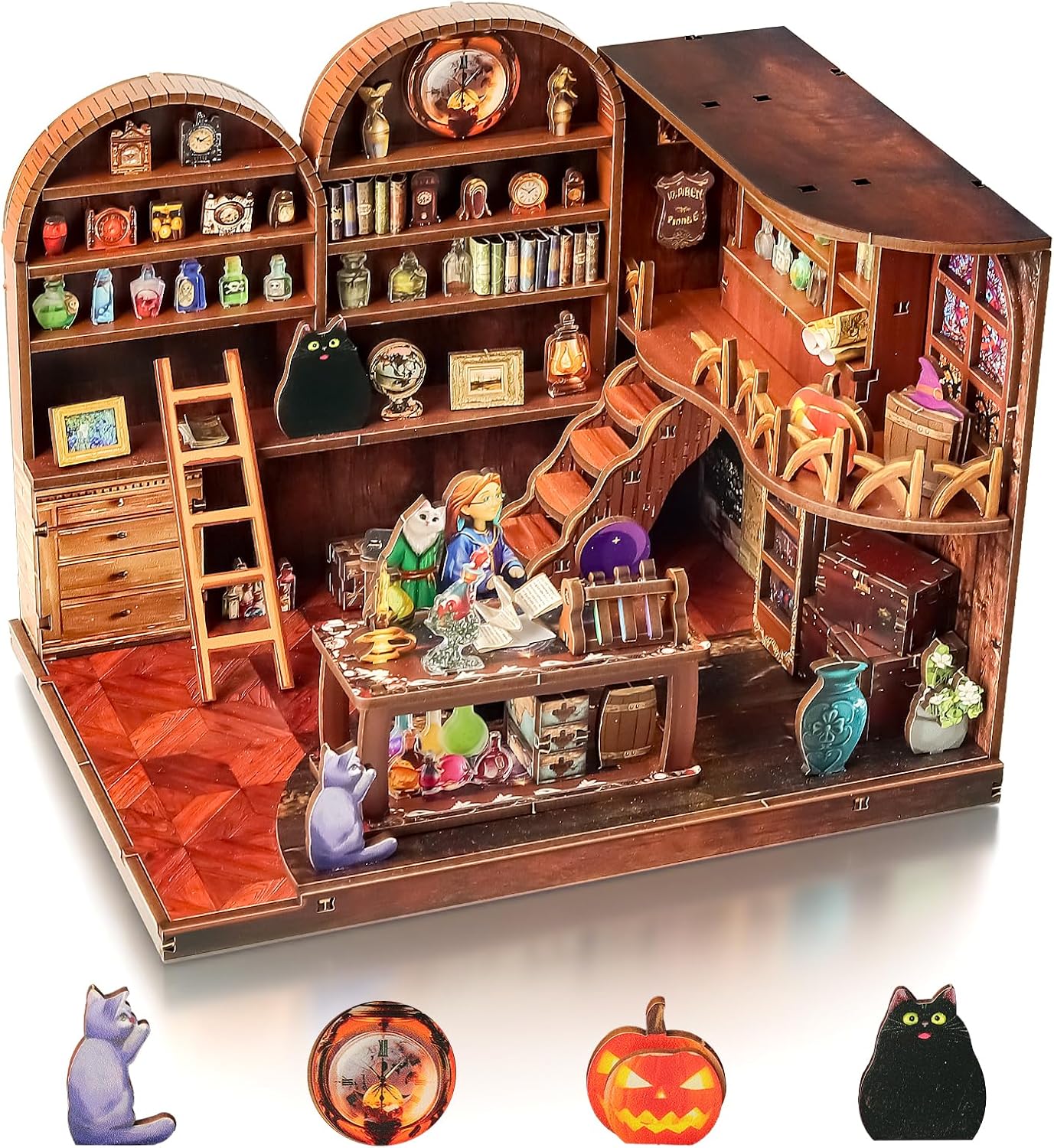 Halloween DIY Wooden Magic Potions Dollhouse Kit with LED, 3D Wooden Puzzle for Adult Teen, Home Decor