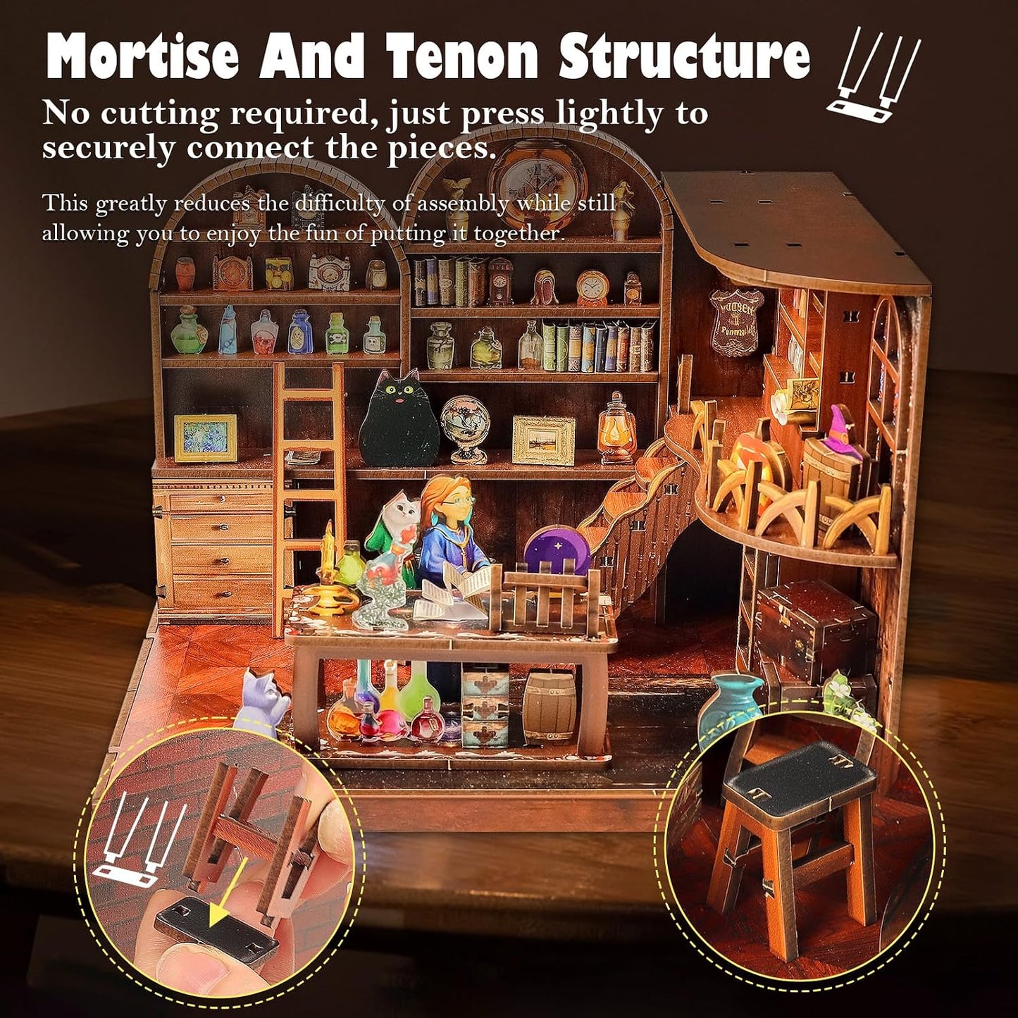 Halloween DIY Wooden Magic Potions Dollhouse Kit with LED, 3D Wooden Puzzle for Adult Teen, Home Decor