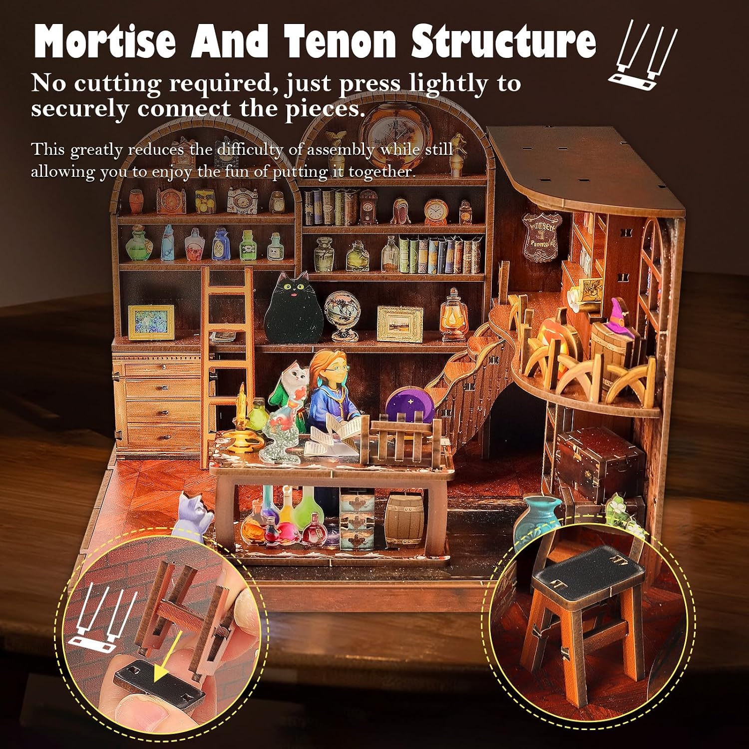 Halloween DIY Wooden Magic Potions Dollhouse Kit with LED, 3D Wooden Puzzle for Adult Teen, Home Decor