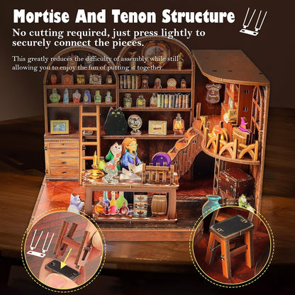 Halloween DIY Wooden Magic Potions Dollhouse Kit with LED, 3D Wooden Puzzle for Adult Teen, Home Decor