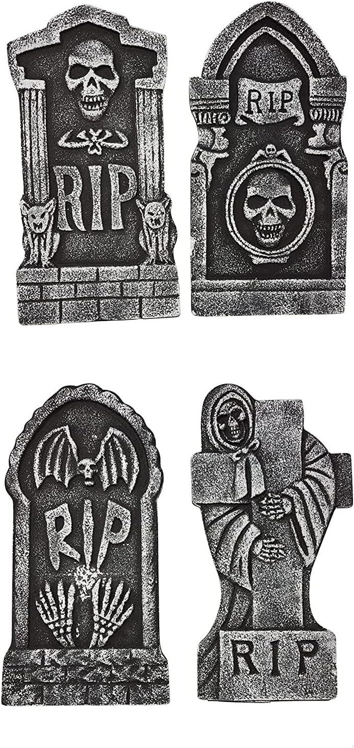 Halloween Tombstones Gravestone Set of 4 - Polystyrene Decorations Prop Graveyard