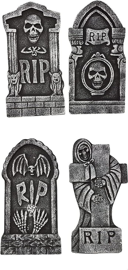Halloween Tombstones Gravestone Set of 4 - Polystyrene Decorations Prop Graveyard