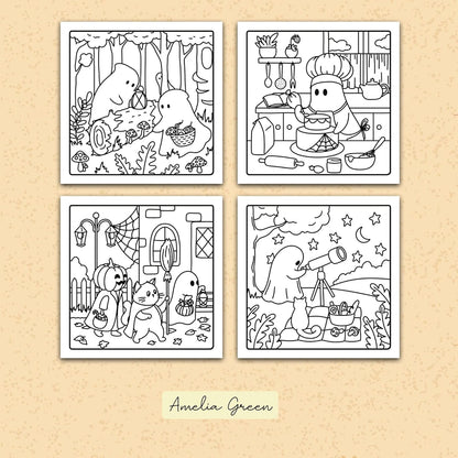 Halloween Cute & Simple Coloring Book for Adults and Teens Featuring Creepy Creatures and Cozy Hygge Scenes for Relaxation