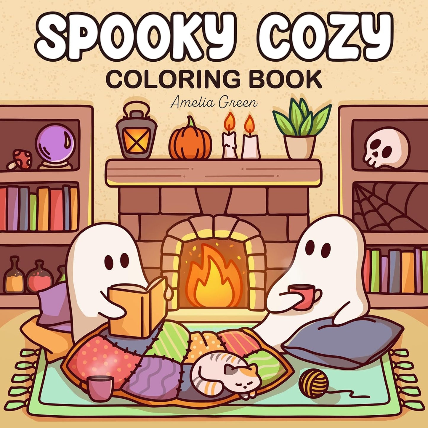 Halloween Cute & Simple Coloring Book for Adults and Teens Featuring Creepy Creatures and Cozy Hygge Scenes for Relaxation