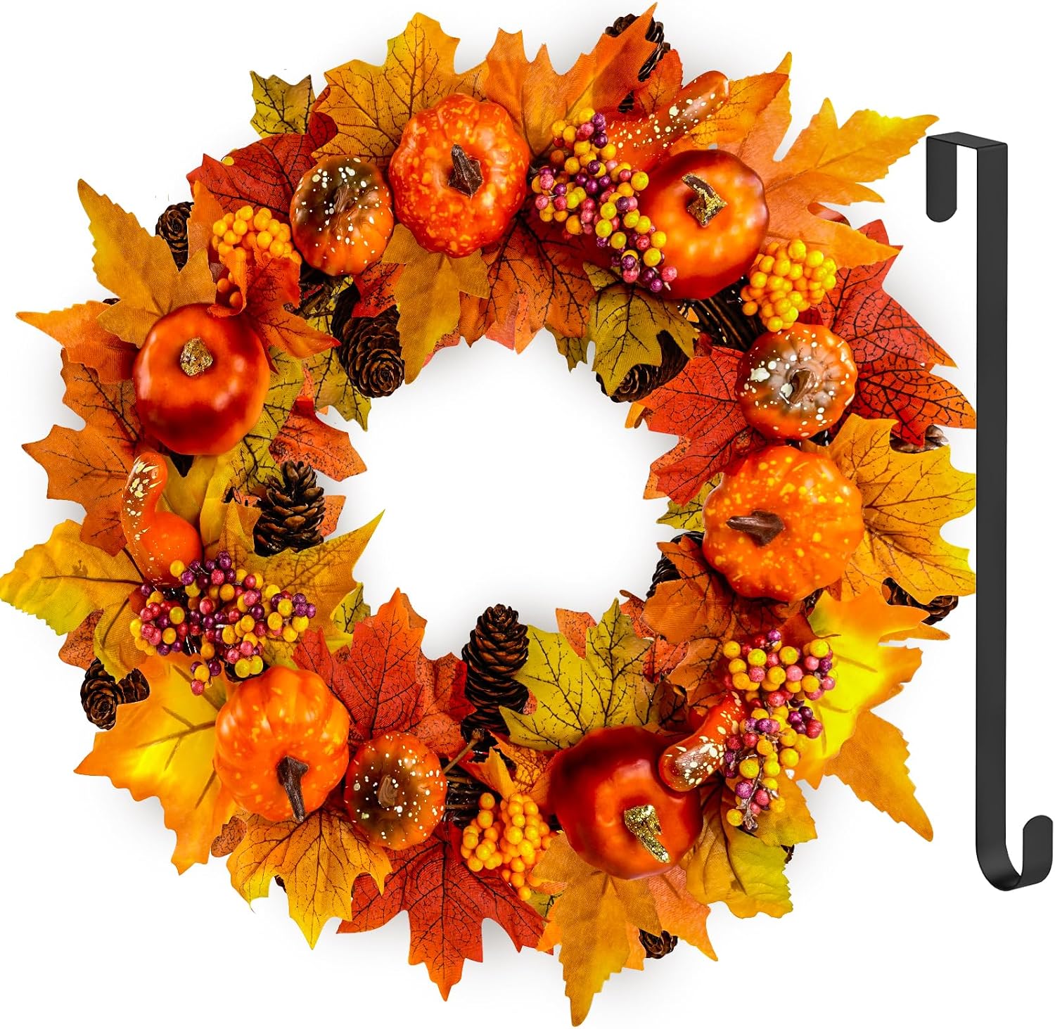Autumn Wreath Front Door with Hanger,  Autumn Door Wreaths 15"
