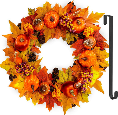 Autumn Wreath Front Door with Hanger,  Autumn Door Wreaths 15"