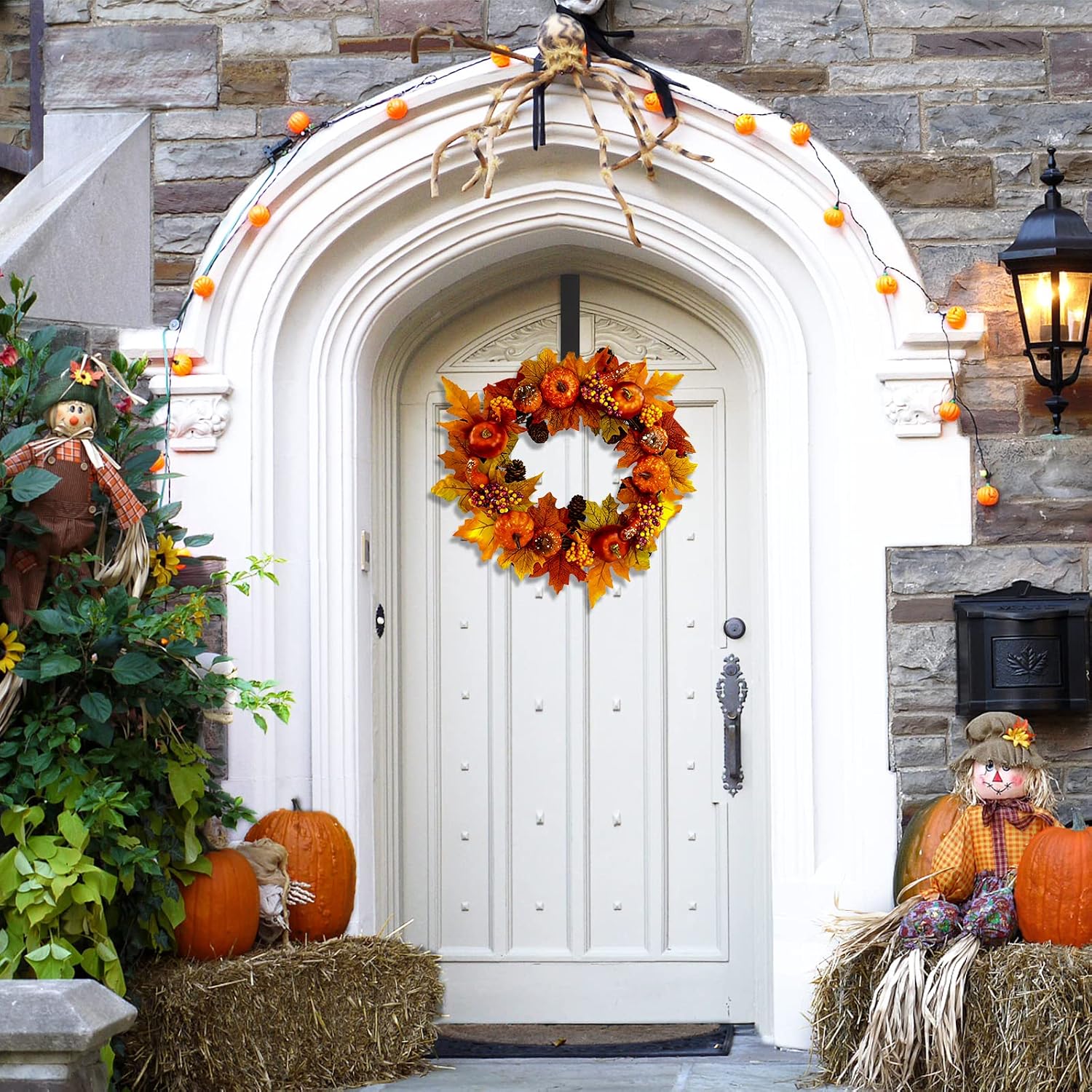Autumn Wreath Front Door with Hanger,  Autumn Door Wreaths 15"
