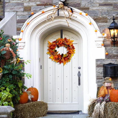 Autumn Wreath Front Door with Hanger,  Autumn Door Wreaths 15"