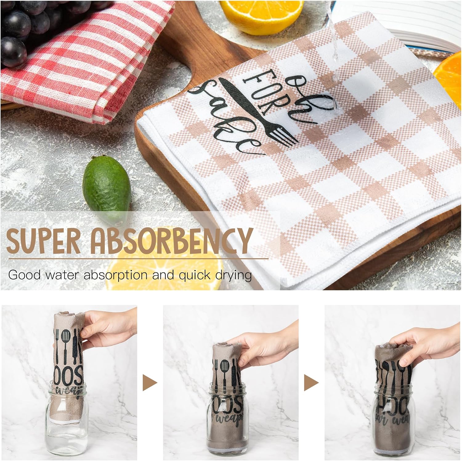 Funny Kitchen Dish Towel Set, Absorbent Quick Dry for Bathroom, Kitchen and Home Supplies
