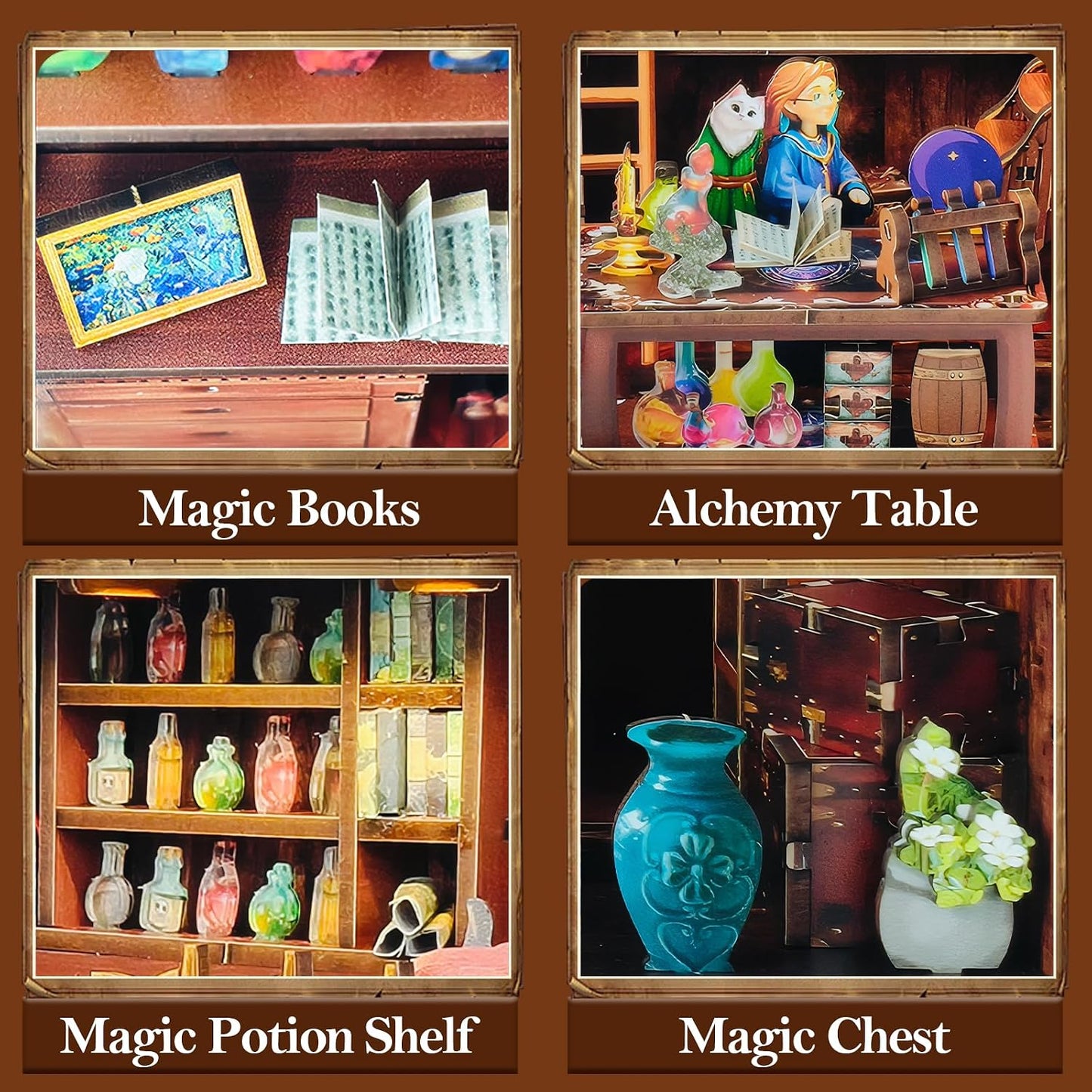 Halloween DIY Wooden Magic Potions Dollhouse Kit with LED, 3D Wooden Puzzle for Adult Teen, Home Decor