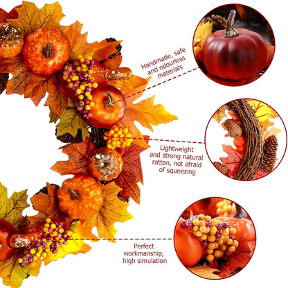 Autumn Wreath Front Door with Hanger,  Autumn Door Wreaths 15"