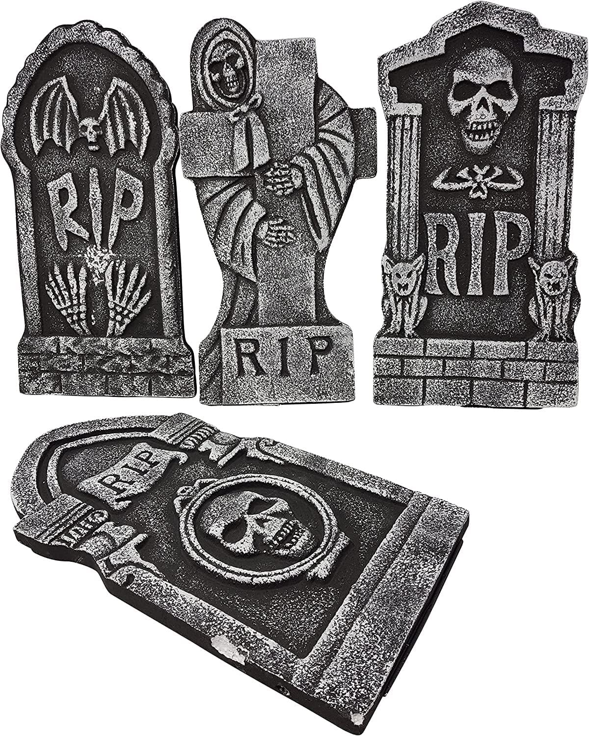 Halloween Tombstones Gravestone Set of 4 - Polystyrene Decorations Prop Graveyard