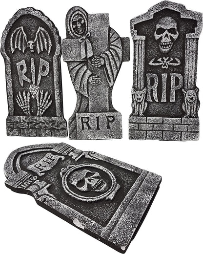Halloween Tombstones Gravestone Set of 4 - Polystyrene Decorations Prop Graveyard