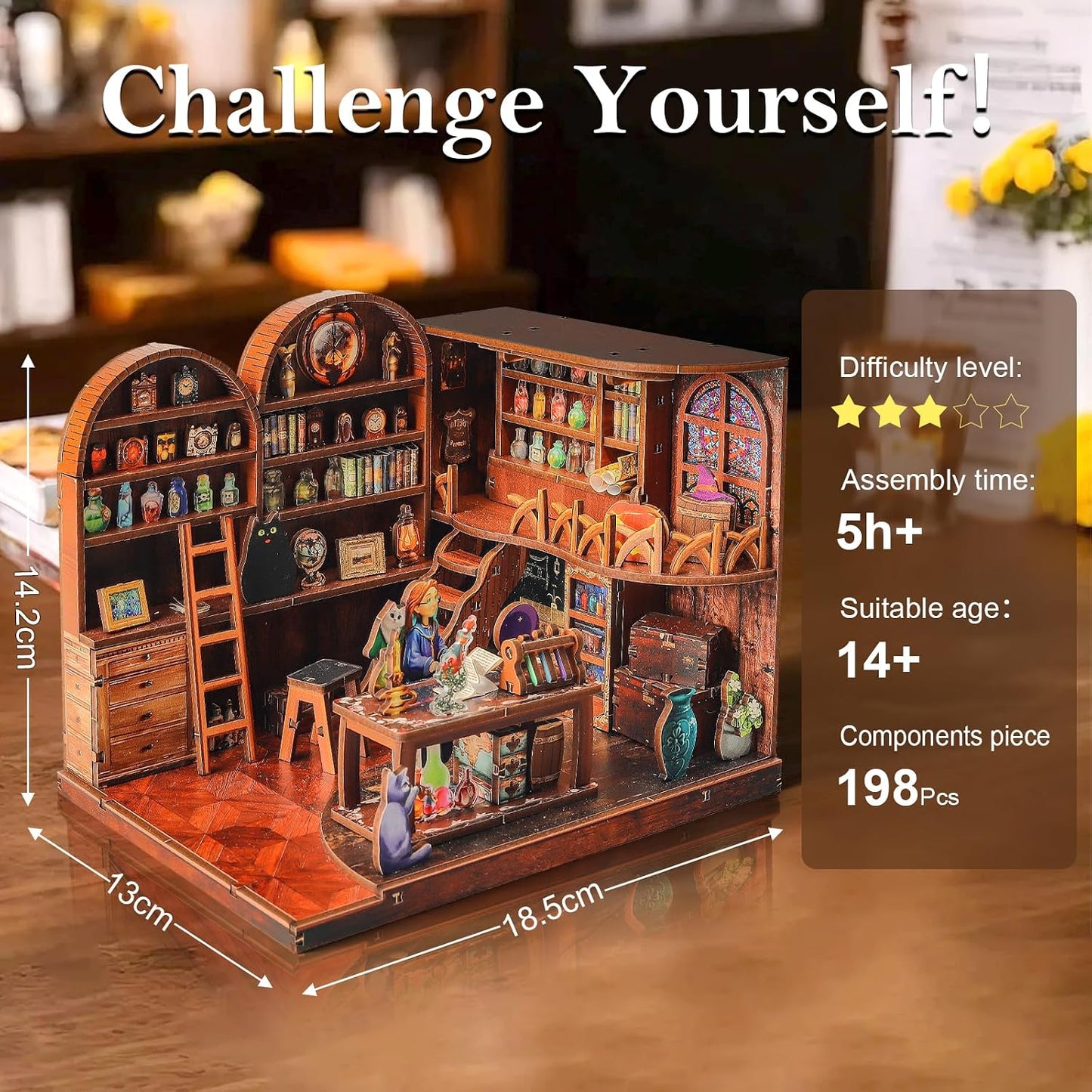 Halloween DIY Wooden Magic Potions Dollhouse Kit with LED, 3D Wooden Puzzle for Adult Teen, Home Decor