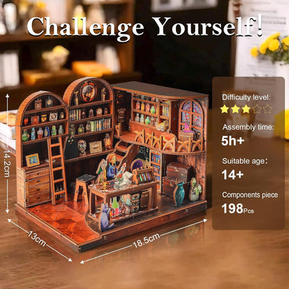 Halloween DIY Wooden Magic Potions Dollhouse Kit with LED, 3D Wooden Puzzle for Adult Teen, Home Decor