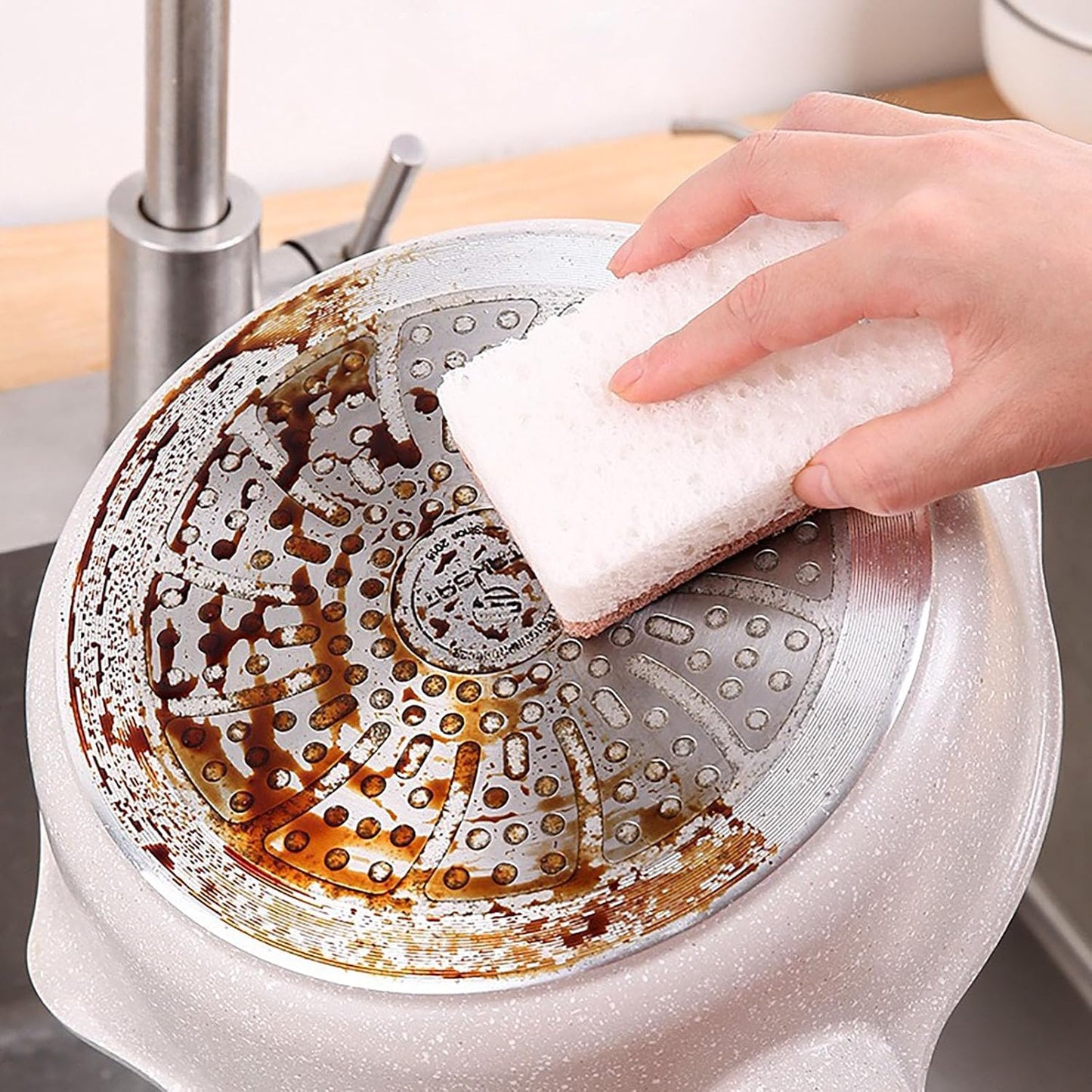 12 Natural and Biodegradable Double Sided Kitchen Scouring Pads for Washing Dishes, Non-Stick Pans, for Cleaning Kitchen and Bathroom