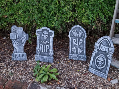 Halloween Tombstones Gravestone Set of 4 - Polystyrene Decorations Prop Graveyard