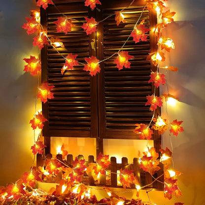 Halloween Fall Decor Enlarged Maple Leaf Garland Lights, Battery Operated Waterproof Cozy Autumn Decor for Indoor Outdoor Halloween Thanksgiving Harvest Party Home