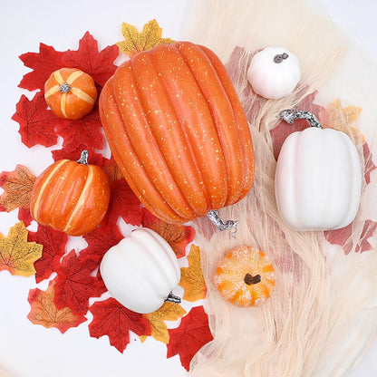 7Pcs Orange and White Artificial Pumpkins,Autumn Decoration Fake Pumpkins for Thanksgiving Halloween Decorations