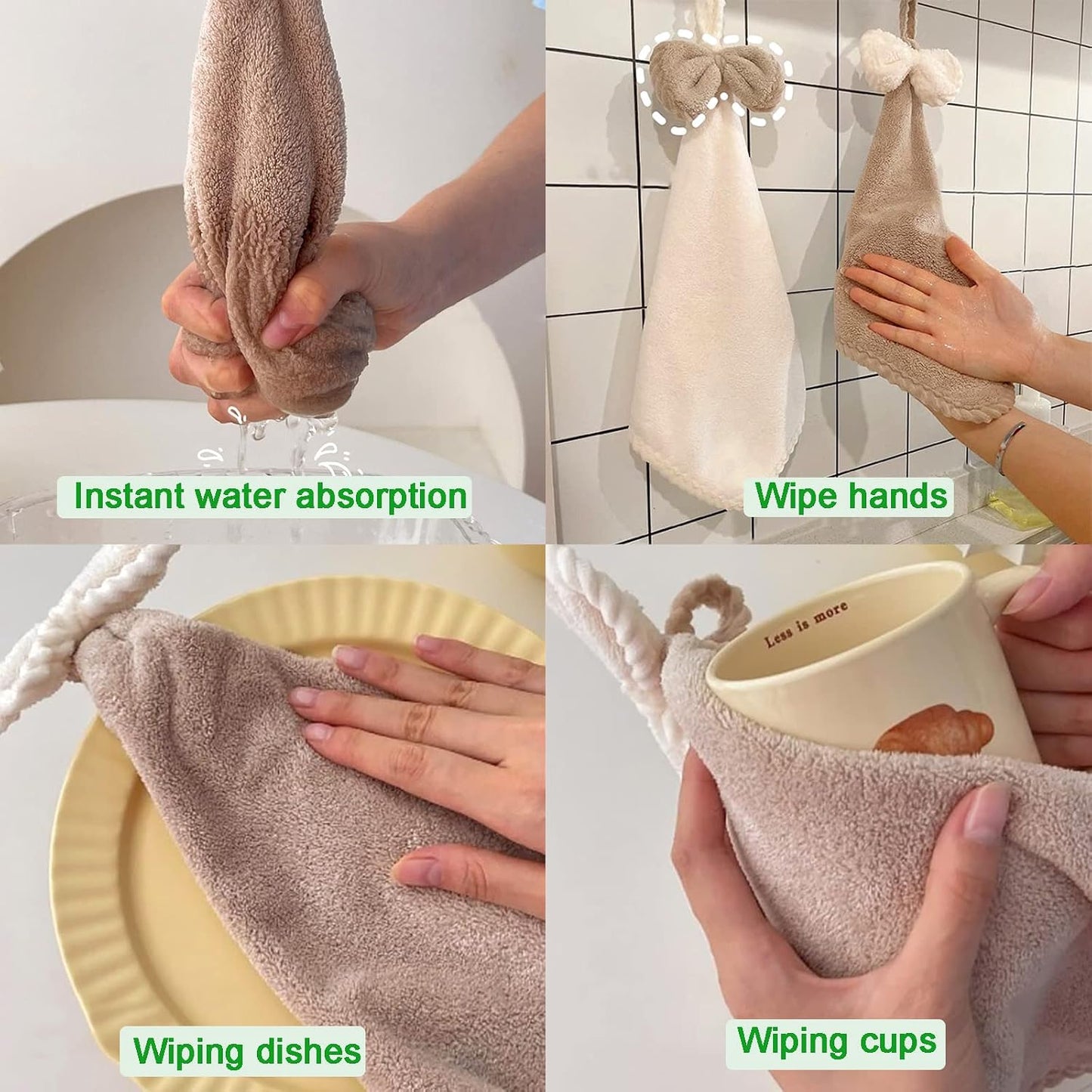 3 Kitchen Bathroom Hand Dryer Towels, Microfibre Coral Fleece, Dry Your Hands Immediately