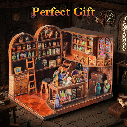 Halloween DIY Wooden Magic Potions Dollhouse Kit with LED, 3D Wooden Puzzle for Adult Teen, Home Decor