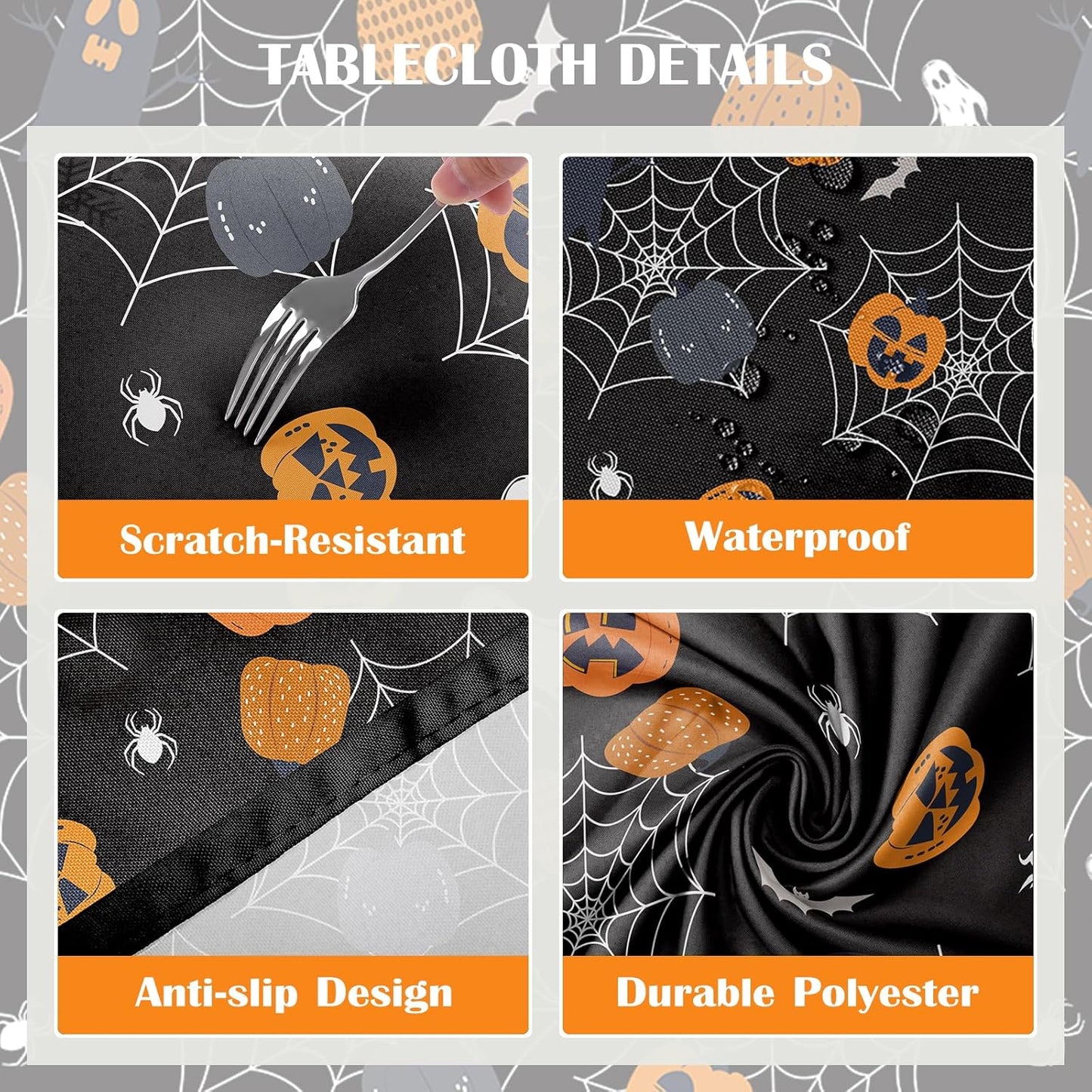 Halloween Pumpkins Tablecloth Waterproof, Stain Resistant for Home Kitchen Dining Party Decoration