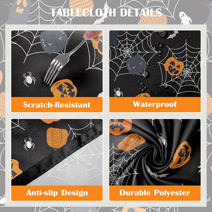 Halloween Pumpkins Tablecloth Waterproof, Stain Resistant for Home Kitchen Dining Party Decoration