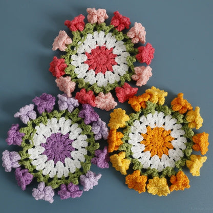 Crochet Flower Coaster Hand-Knitted Lily of the Valley round Coasters Heat Insulation Non-Slip Table Mats Home Kitchen Decor