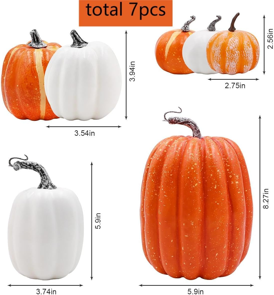 7Pcs Orange and White Artificial Pumpkins,Autumn Decoration Fake Pumpkins for Thanksgiving Halloween Decorations