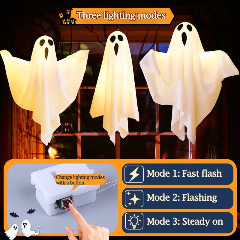 Halloween Hanging Ghost LED Lights, Spooky Outdoor Porch Decor 