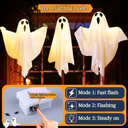 Halloween Hanging Ghost LED Lights, Spooky Outdoor Porch Decor 