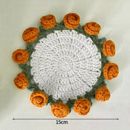 Crochet Flower Coaster Hand-Knitted Lily of the Valley round Coasters Heat Insulation Non-Slip Table Mats Home Kitchen Decor