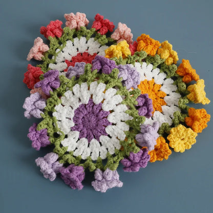 Crochet Flower Coaster Hand-Knitted Lily of the Valley round Coasters Heat Insulation Non-Slip Table Mats Home Kitchen Decor