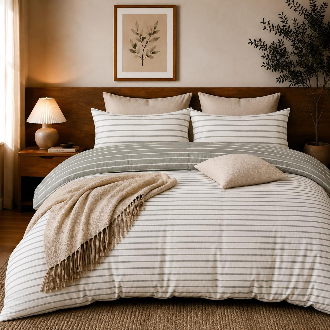 Stripe Double Duvet Set Premium Microfiber Duvet Cover Double Ultrasoft Hypoallergenic Reversible Double Duvet Cover with Zipper Closure