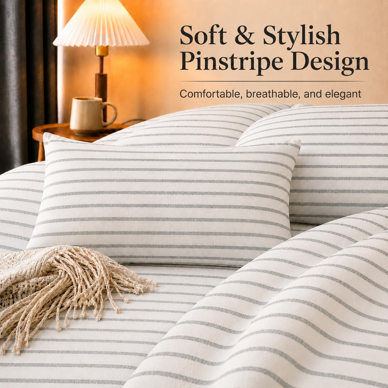 Stripe Double Duvet Set Premium Microfiber Duvet Cover Double Ultrasoft Hypoallergenic Reversible Double Duvet Cover with Zipper Closure