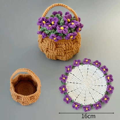 Crochet Flower Coaster Hand-Knitted Lily of the Valley round Coasters Heat Insulation Non-Slip Table Mats Home Kitchen Decor