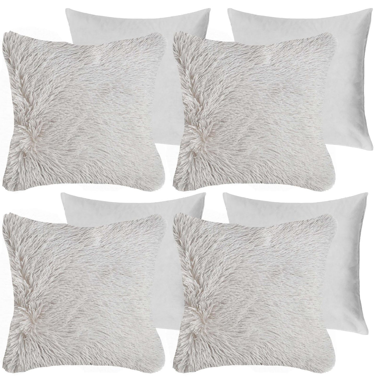 Sienna Fluffy Cushion Covers Filled Shaggy Fleece Sofa Scatter Pillow 55 X 55Cm