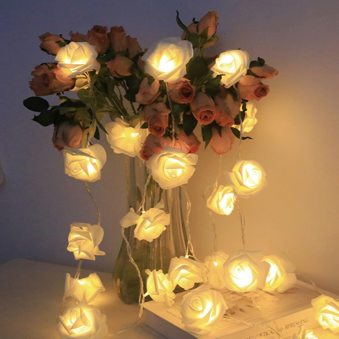 Rose Flower String LED Light Battery Operated Fairy Light for Wedding, Party, Valentine'S Day, Proposal, Christmas Decoration, Warm White