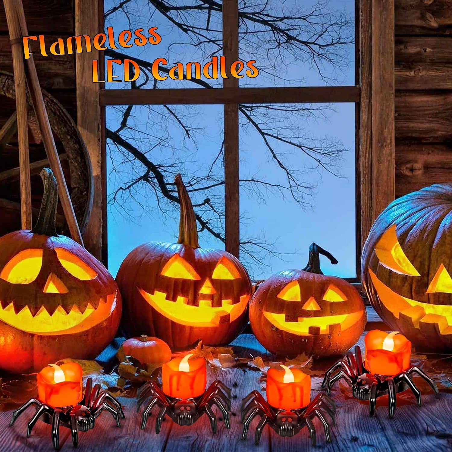 Halloween Flameless LED Tea Lights Spider Candle Tealights Decorations, Battery Operated