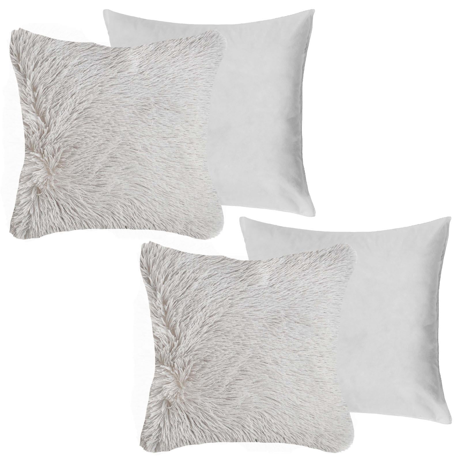 Sienna Fluffy Cushion Covers Filled Shaggy Fleece Sofa Scatter Pillow 55 X 55Cm