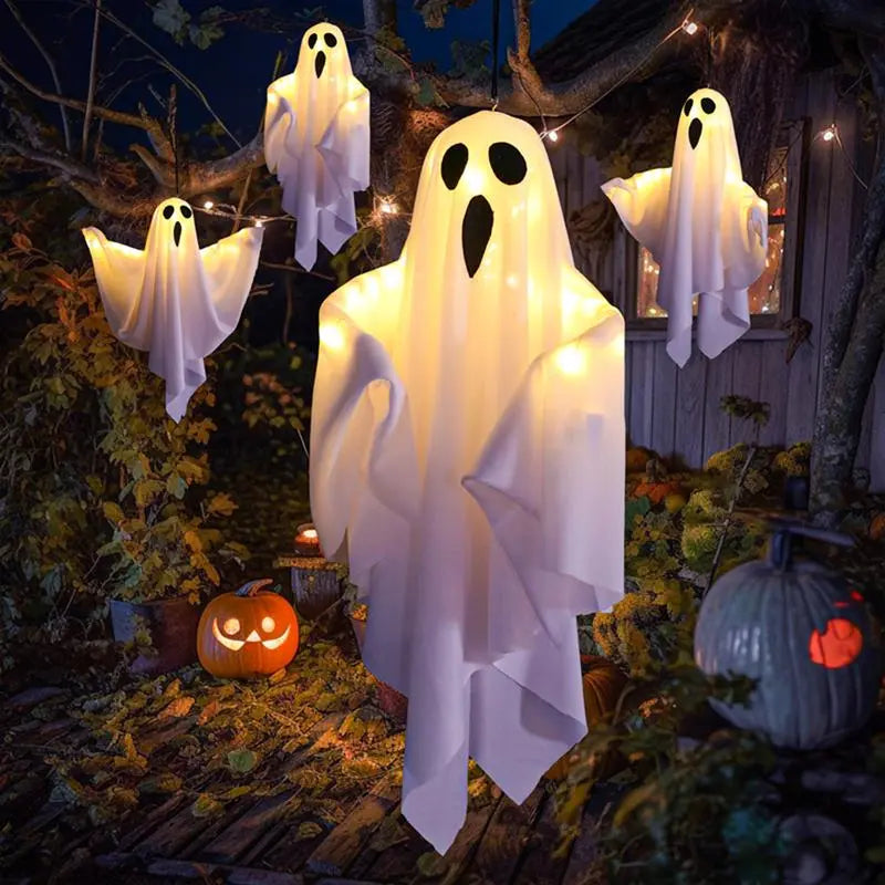 Halloween Hanging Ghost LED Lights, Spooky Outdoor Porch Decor 