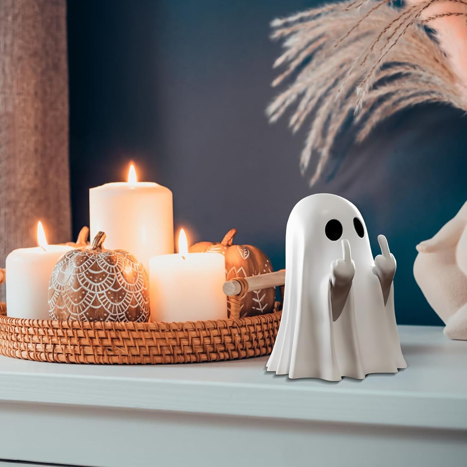 Halloween Ghost Figurine - Resin Ghost Statue, Spooky Decor for Desk, Porch, Bathroom 