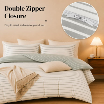 Stripe Double Duvet Set Premium Microfiber Duvet Cover Double Ultrasoft Hypoallergenic Reversible Double Duvet Cover with Zipper Closure