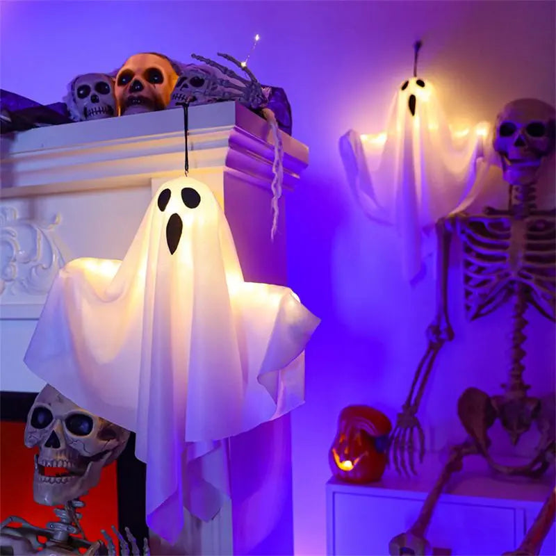 Halloween Hanging Ghost LED Lights, Spooky Outdoor Porch Decor 