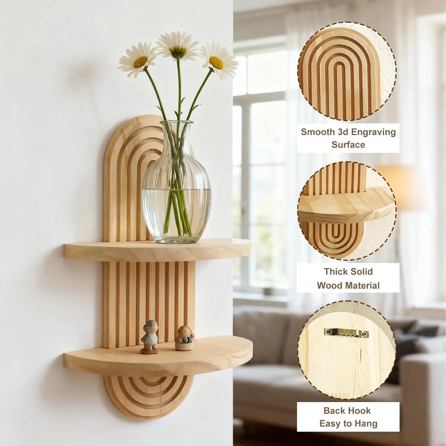 Mid Century Modern Decorative Decor Hanging Plant Shelf, 2-Tier for Home Bathroom Bedroom Living Room Office