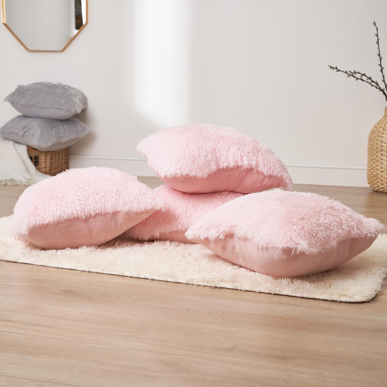 Sienna Fluffy Cushion Covers Filled Shaggy Fleece Sofa Scatter Pillow 55 X 55Cm