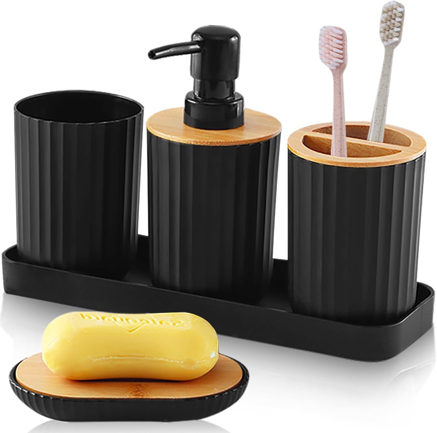 5 Bathroom Accessories Set, Bathroom Soap Dispenser, Toothbrush Holder, Bathroom Cup, Soap Dish and Tray